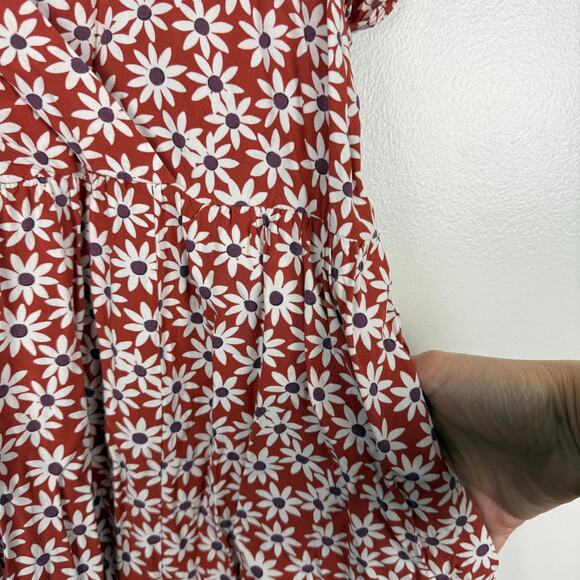 Madewell Clara Midi Dress Falling Daisies Surplice Short Sleeve Orange Sz XXL - Picture 11 of 13